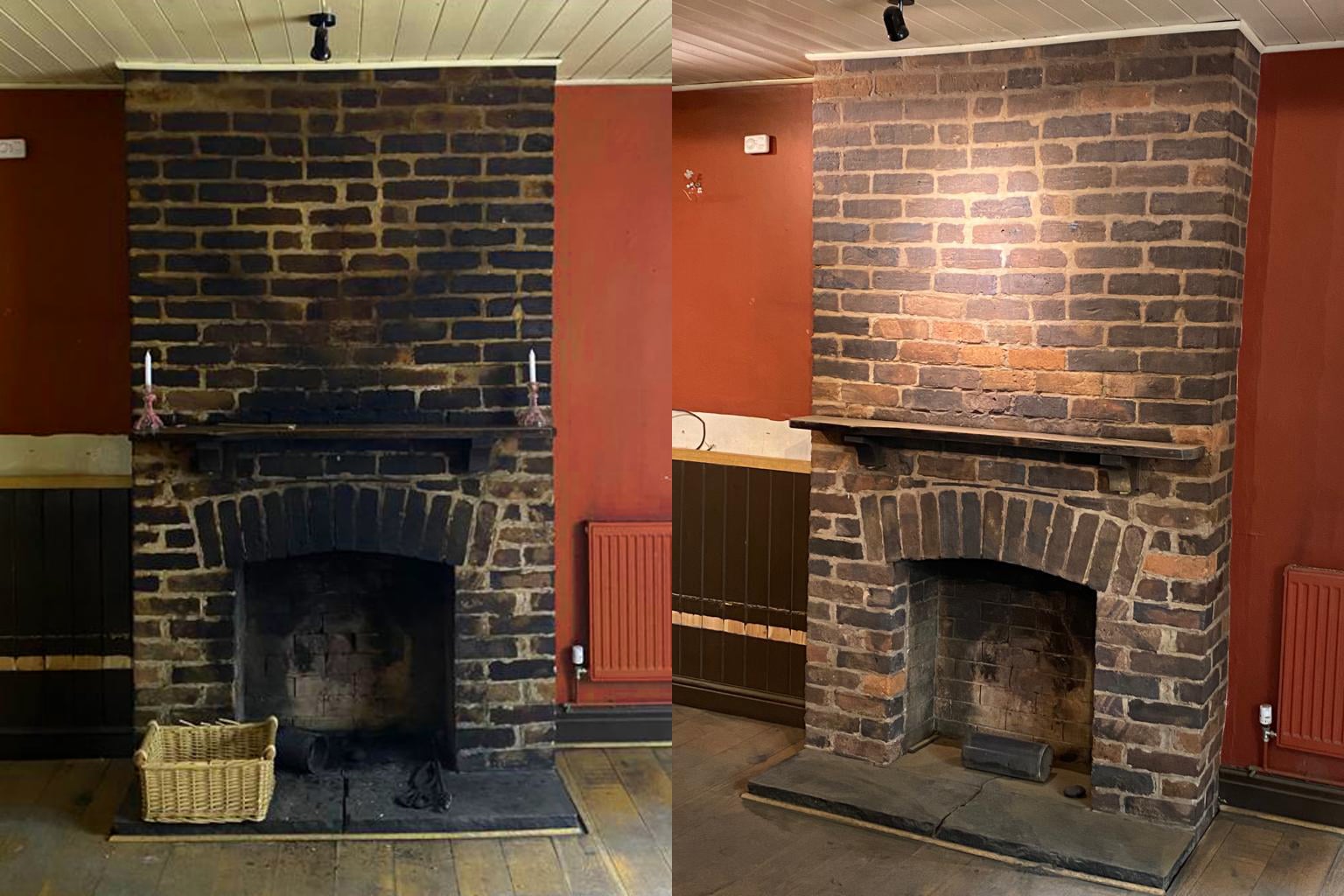 Fireplace before and after building restoration