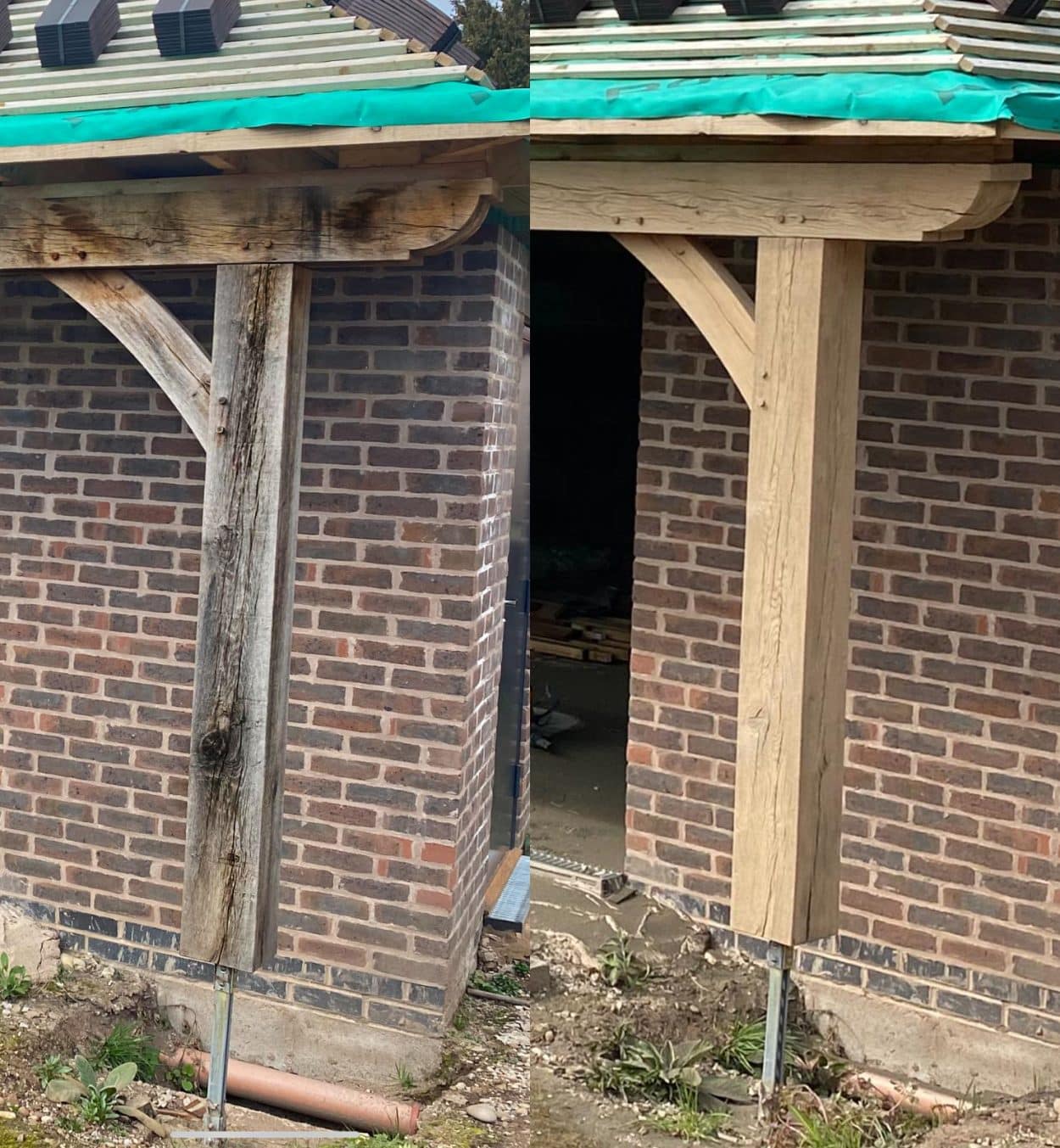 Oak frame before and after